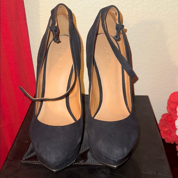 L.A.M.B. Black Suede Wedges - Picture 3 of 12